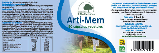 Etiqueta Arti-Mem, 90 cápsulas | Salud Mediterránea