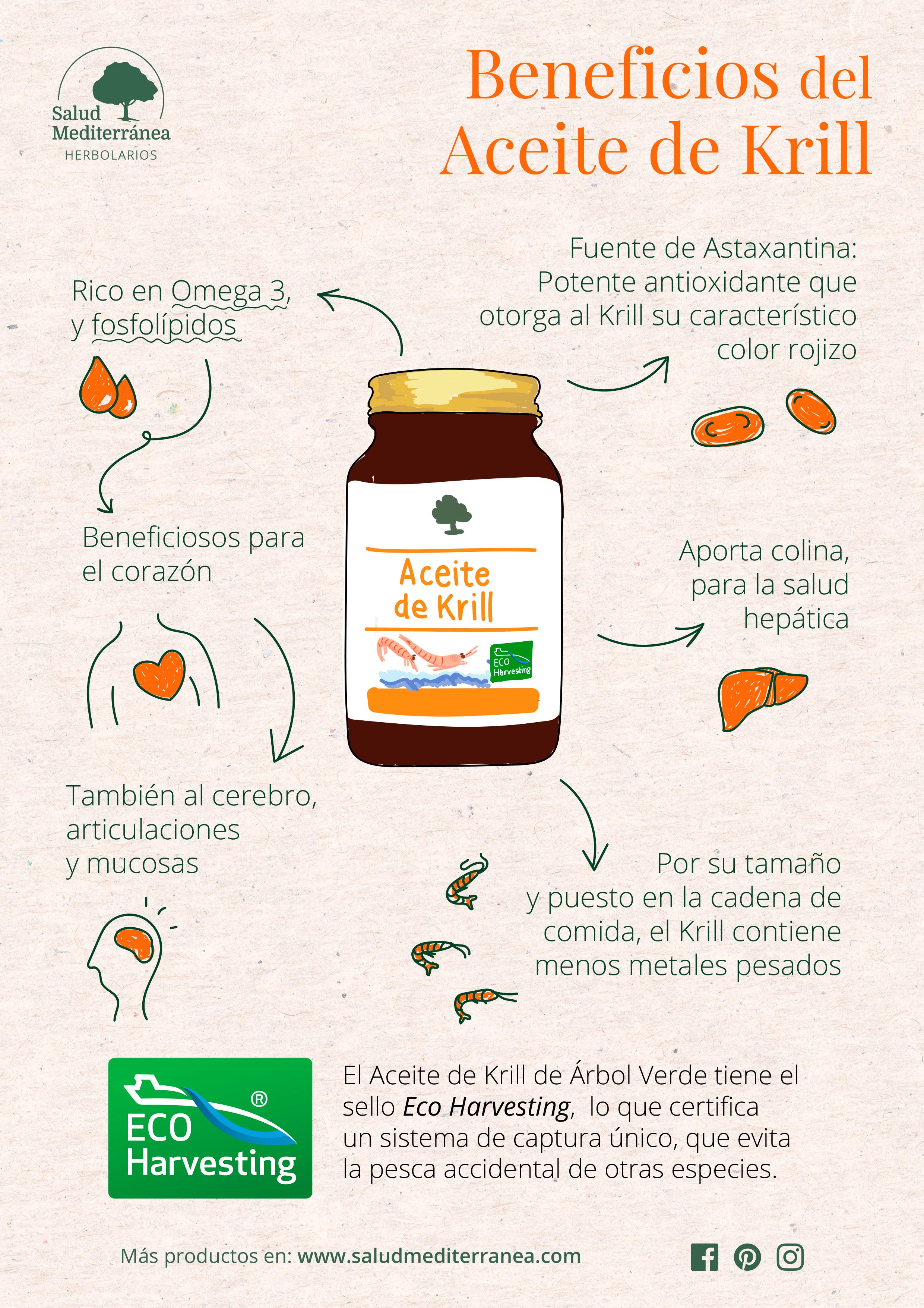 Beneficios del Aceite de Krill - 120 Perlas. Árbol Verde. Herbolario Salud Mediterranea