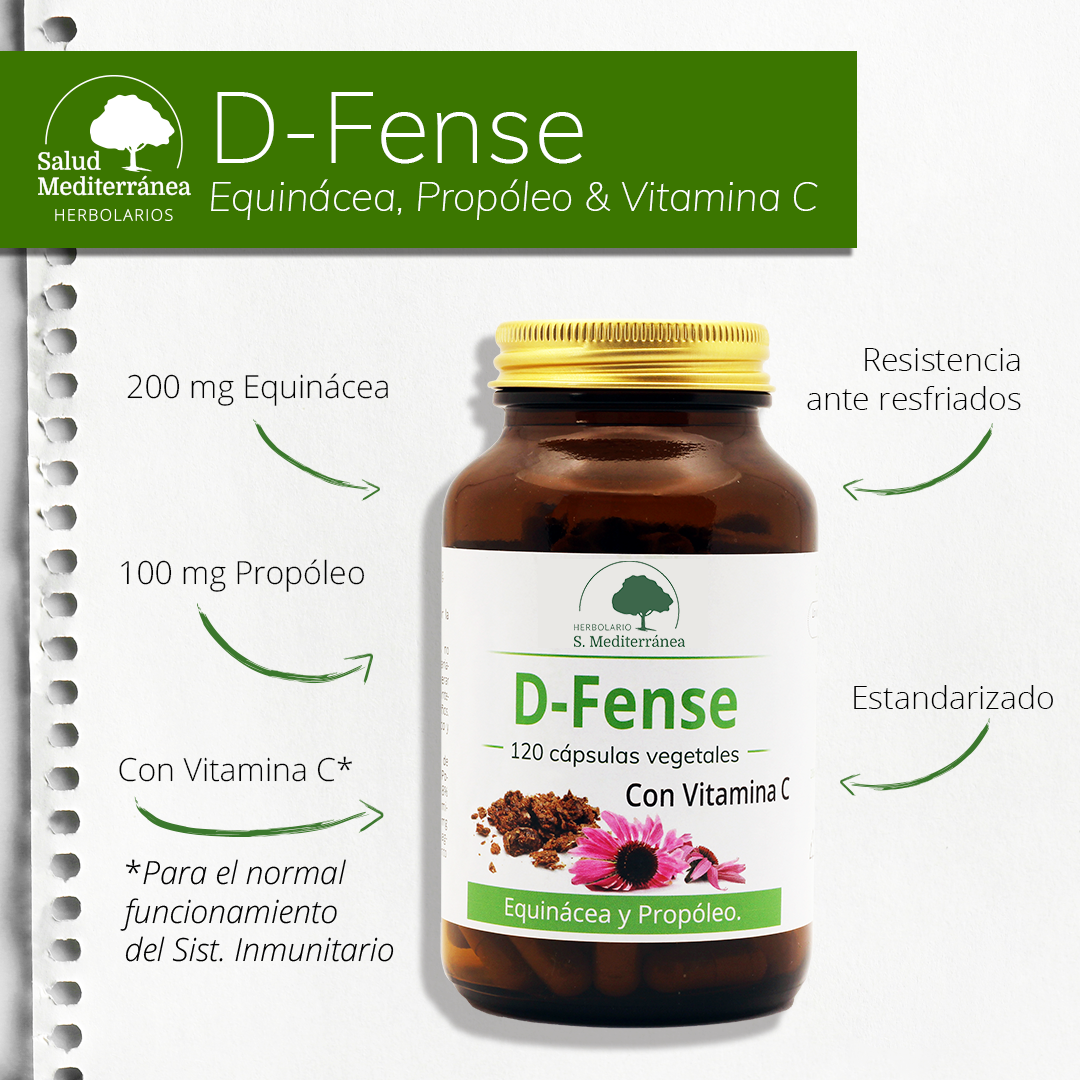 D-FENSE (Equinácea, Própolis e Vit. C) - 120 Cápsulas. Árbol Verde