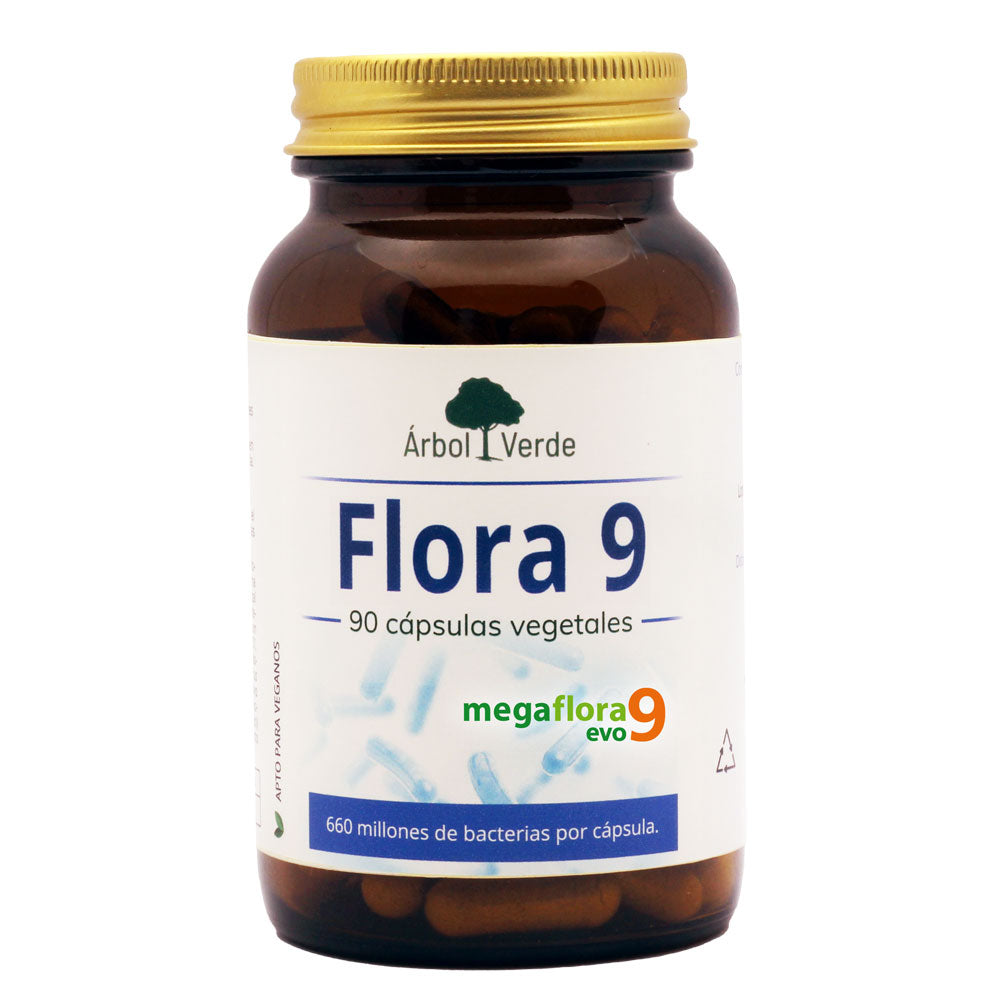 Flora 9. Mezcla de Pro y Prebióticos - 90 Cápsulas. Árbol Verde. Herbolario Salud Mediterranea