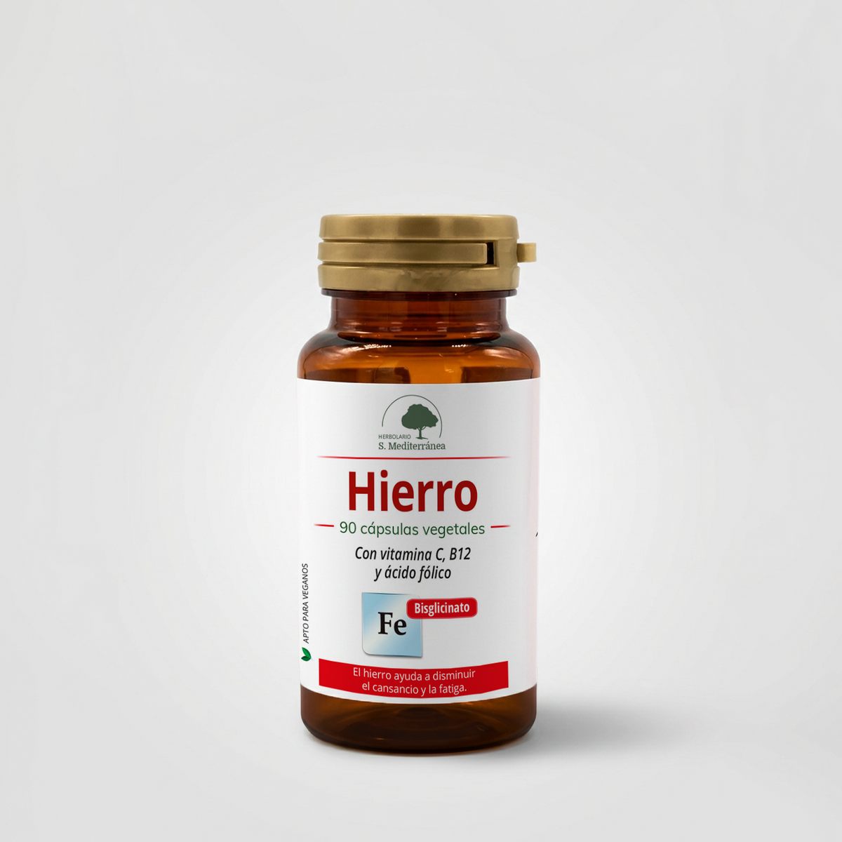 Hierro, con vitamina C, B12 y ácido fóico, 90 cápsulas vegetales | Salud Mediterránea
