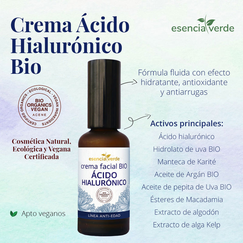 Crema facial de Ácido Hialurónico BIO - 50 ml. Esencia Verde