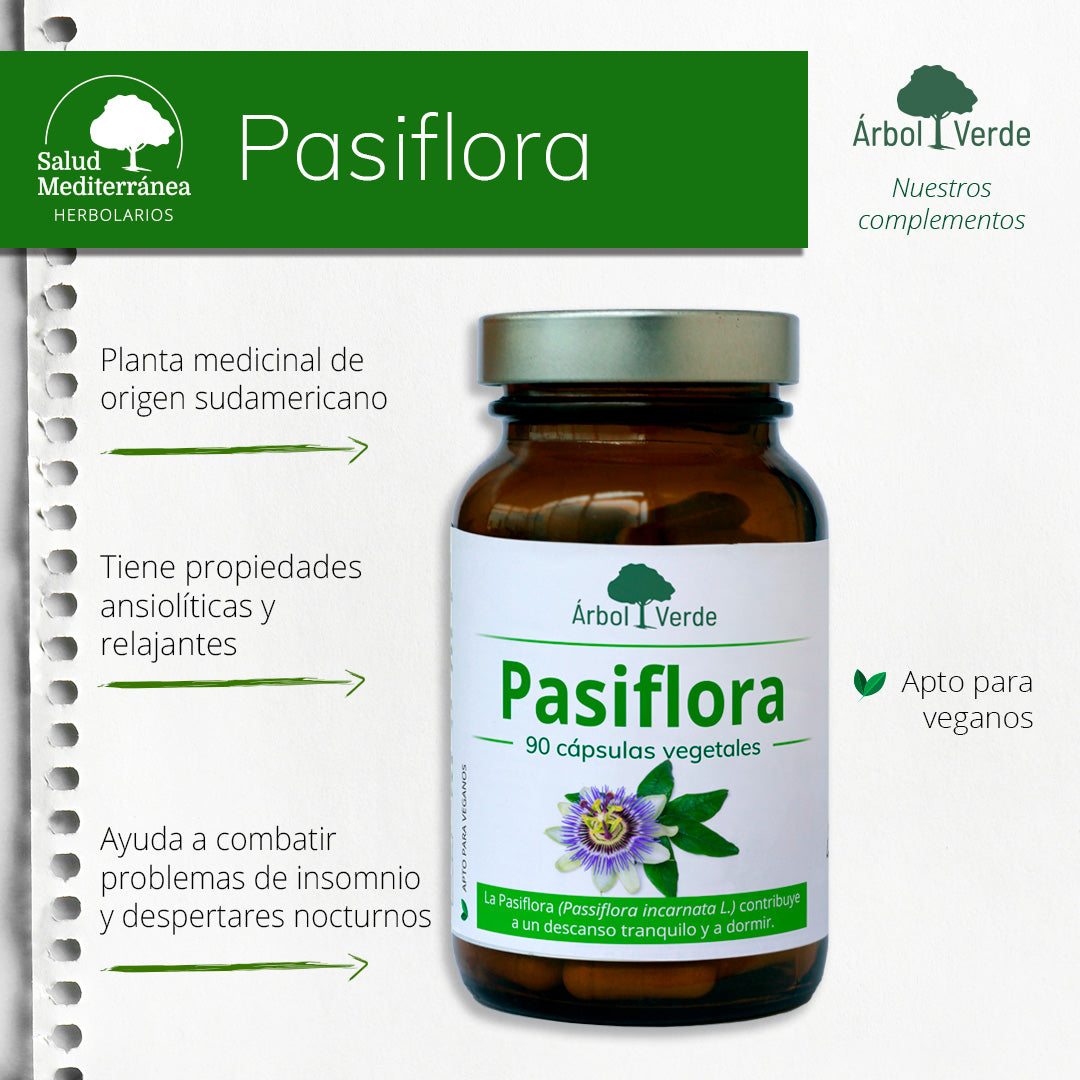 Monografico Pasiflora Estandarizada - 90 Cápsulas Vegetales. Árbol Verde