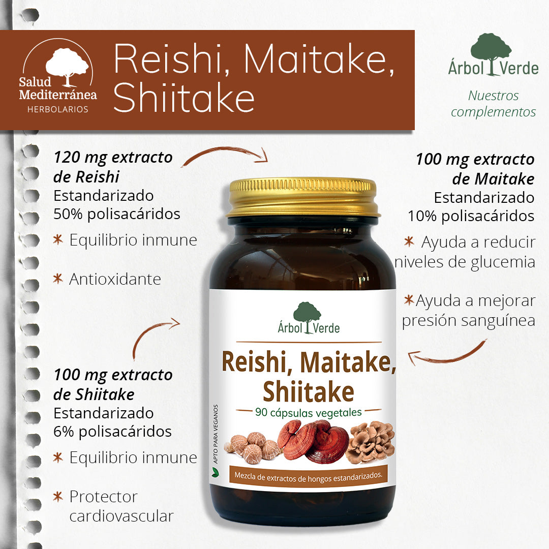 Monografico Reishi, Maitake, Shiitake - 90 Cápsulas. Árbol Verde. Herbolario Salud Mediterránea