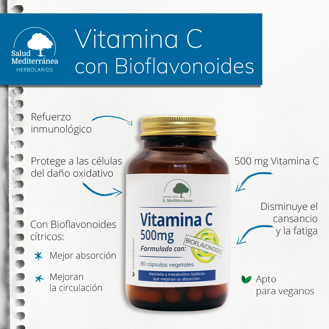 Vitamina C PureWay 500 mg com Bioflavonóides - 90 Cápsulas. Herbolario S. Mediterránea