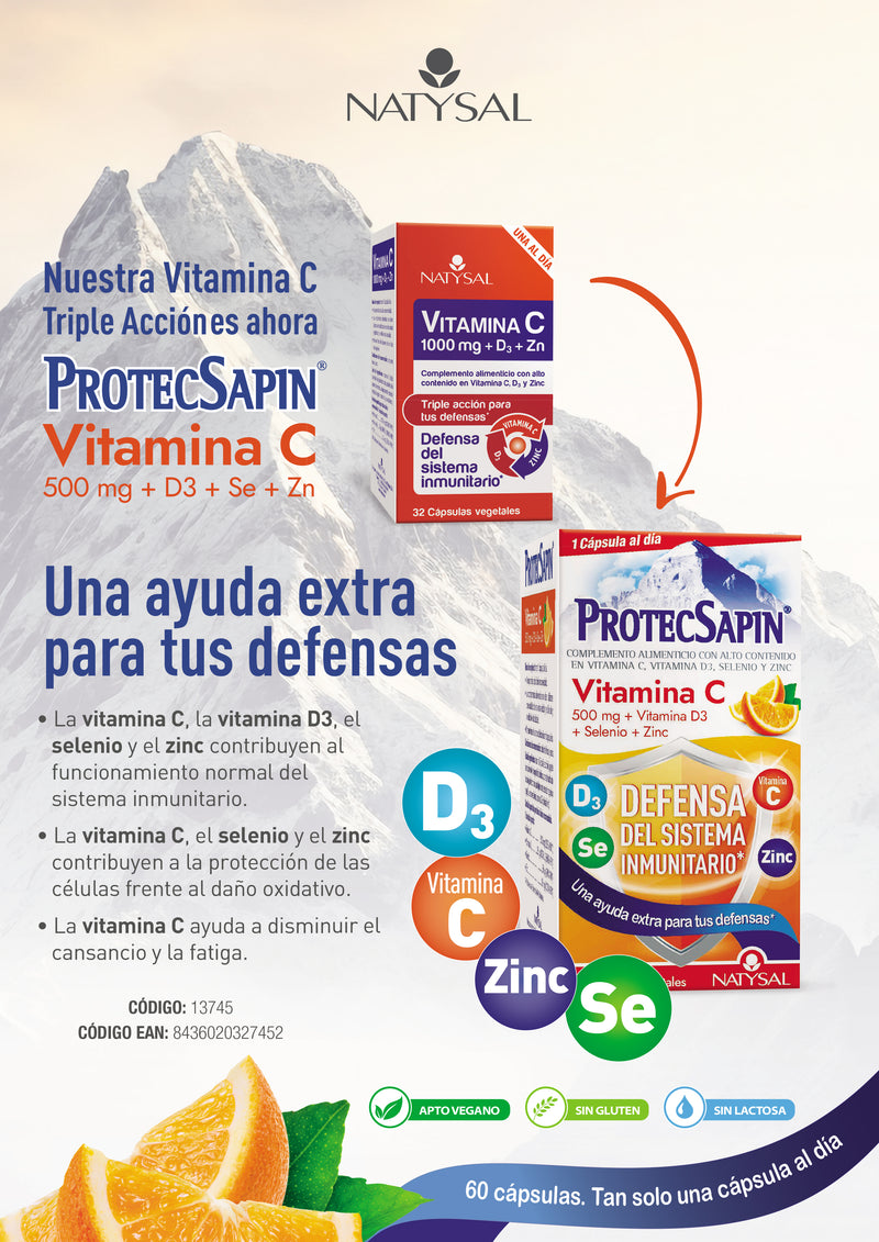 PROTECSAPIN Vitamina C 500 mg + D3 + Selenio + Zinc - 60 Capsulas. Natysal