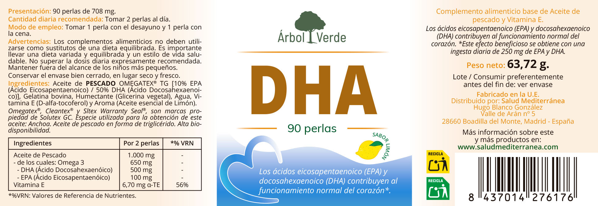 DHA - 90 Perlas. Herbolario S. Mediterránea