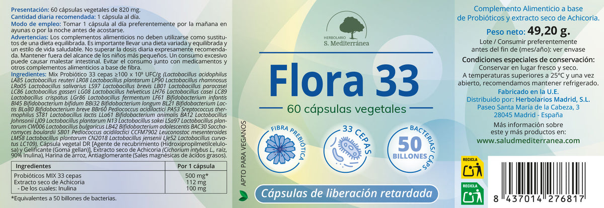 Flora 33 - 60 Capsulas. Herbolario S. Mediterránea
