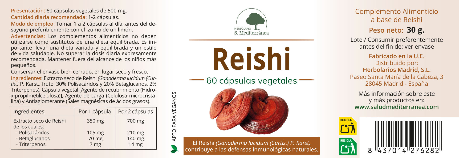 Reishi - 60 cápsulas. Árbol Verde