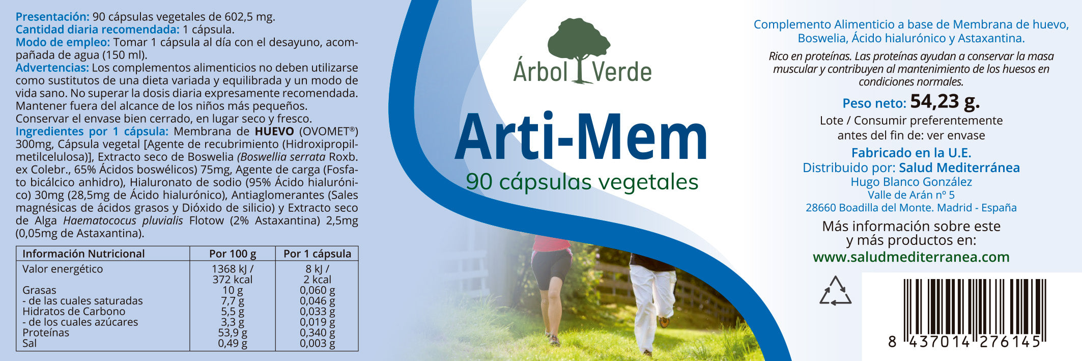 Etiqueta Arti-Mem - 90 Cápsulas. Árbol Verde, Herbolario Salud Mediterranea