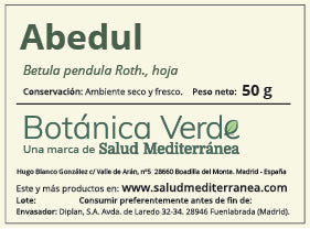 Etiqueta. Abedul. Planta en bolsa - 50 gr. Botánica Verde. Herbolario Salud Mediterránea