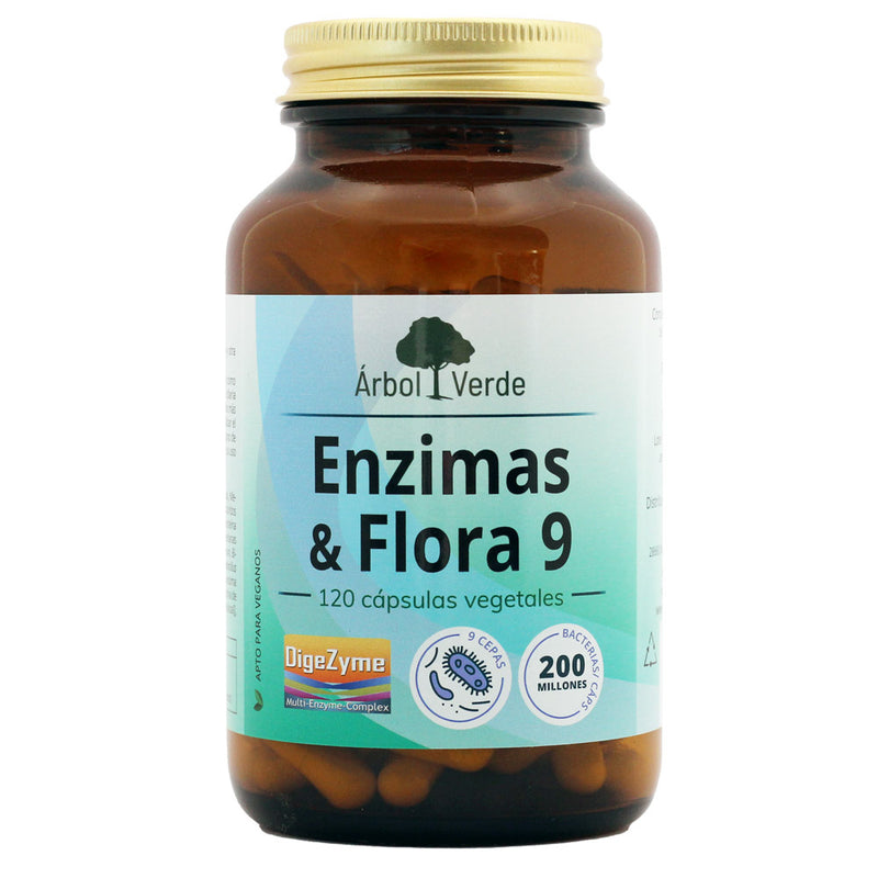 Enzimas & Flora 9 - 120 Cápsulas. Árbol Verde. Herbolario Salud Mediterránea
