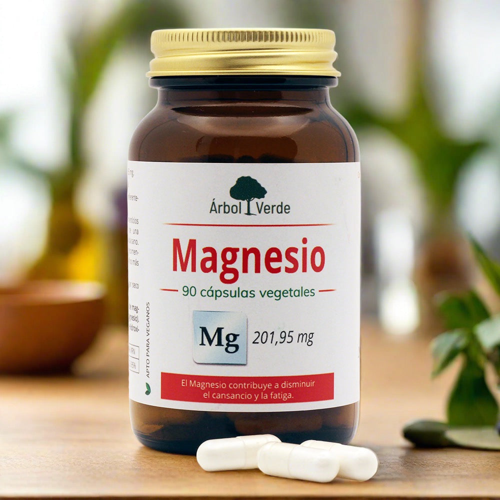 Bote con cápsulas de Magnesio - 90 Cápsulas. Árbol Verde. Herbolario Salud Mediterránea