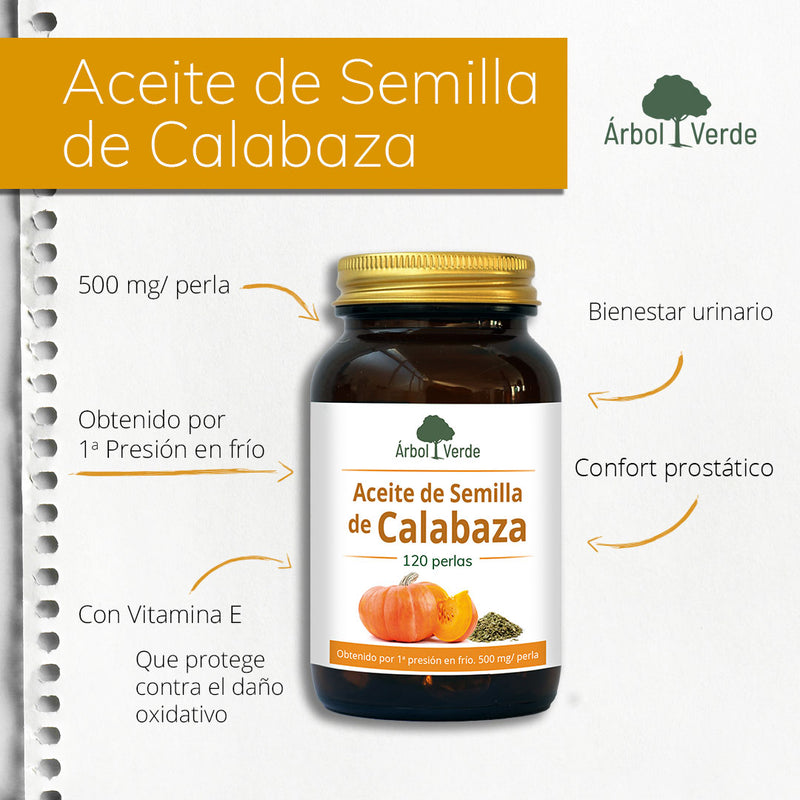 Aceite de Semillas de Calabaza - 120 Perlas. Arbol Verde