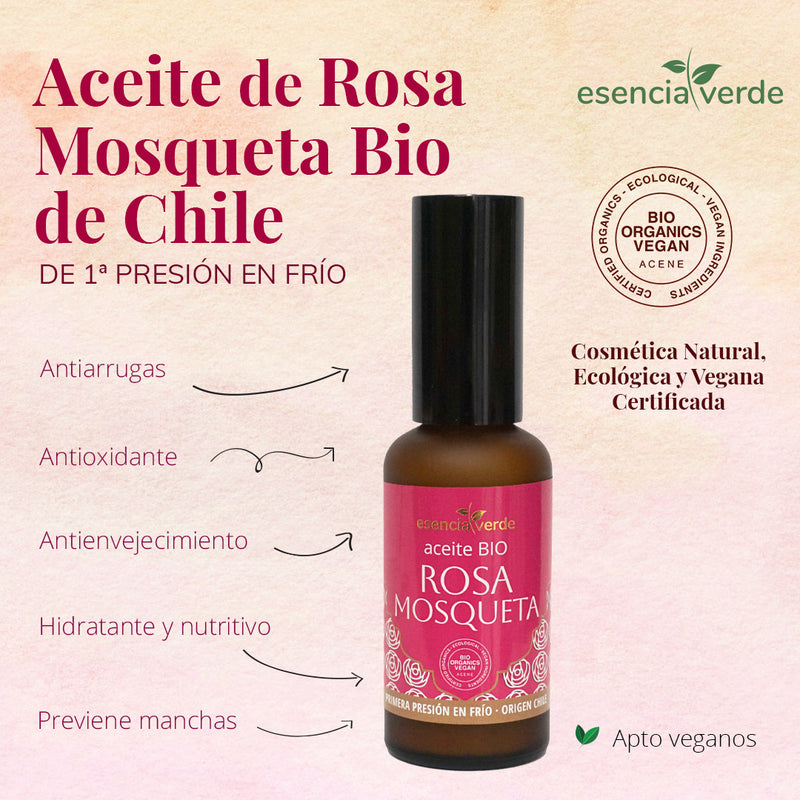 Monografico Aceite de Rosa de mosqueta BIO de CHILE - 50 ml. Esencia Verde. Herbolario Salud Mediterranea