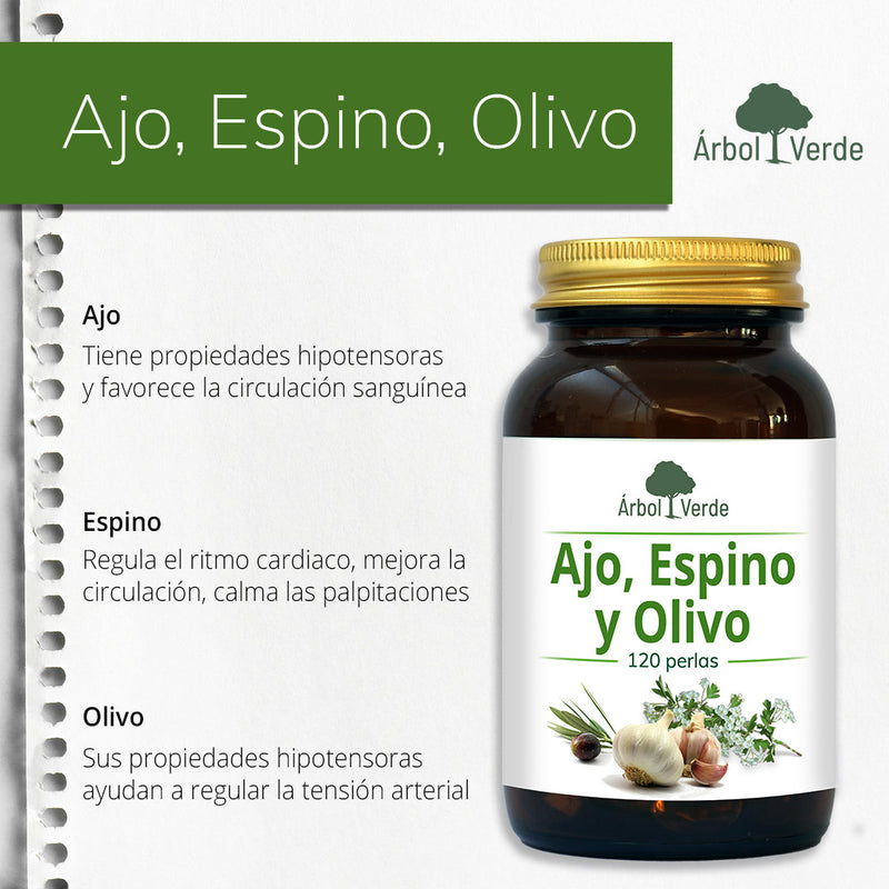 Monografico Ajo, Espino y Olivo - 120 Perlas. Árbol Verde. Herbolario Salud Mediterranea