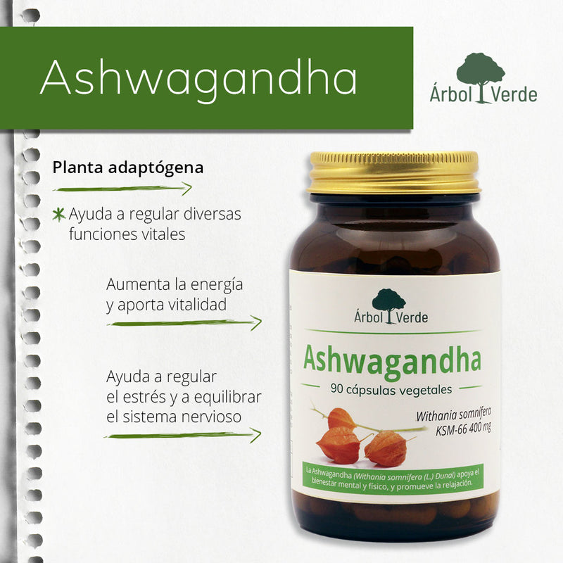 Monografico Ashwagandha - 90 Cápsulas Vegetales. Árbol Verde