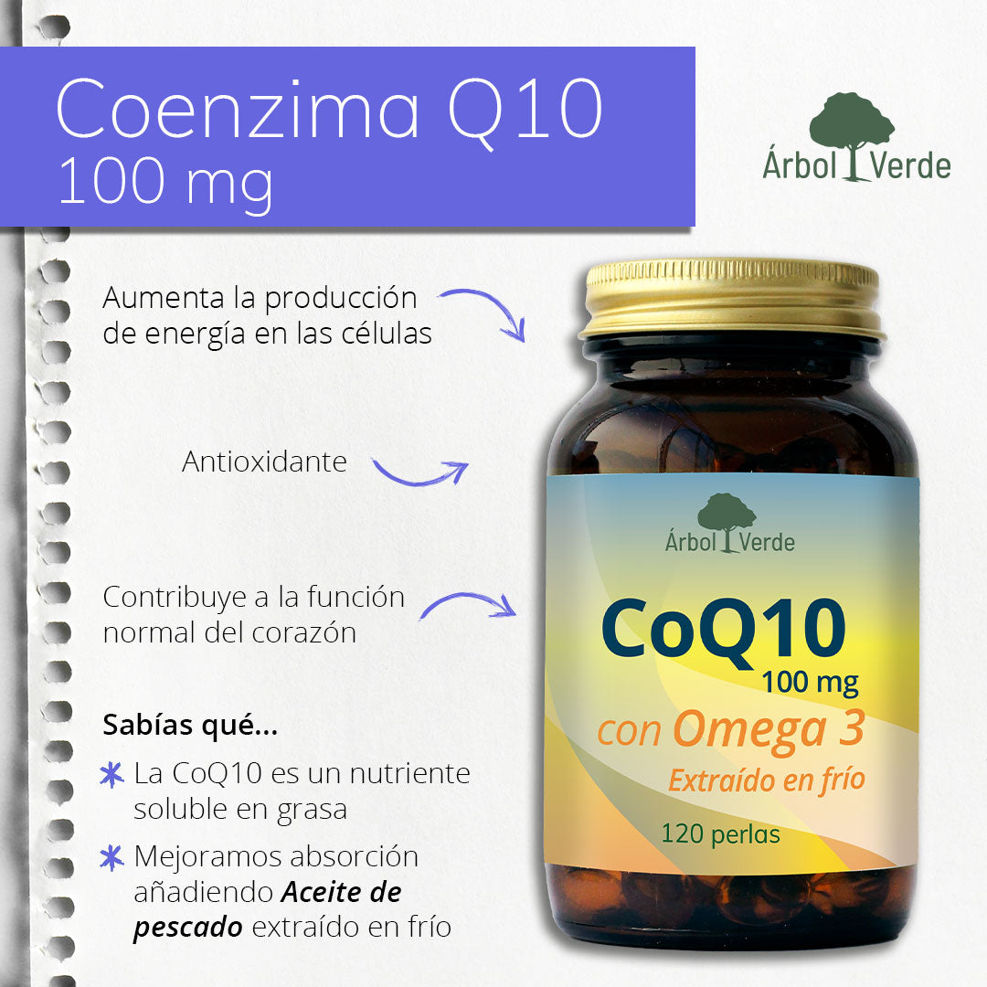 Monografico Coenzima Q10 con Omega 3 - 120 Perlas. Árbol Verde. Herbolario Salus Mediterranea