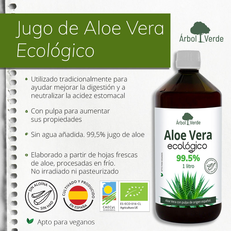 Monografico Aloe Vera con pulpa ECOLÓGICO - 1 Litro. Árbol Verde. Herbolario Salud Mediterránea