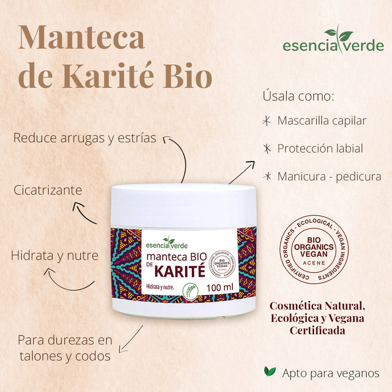 Manteca de karité Esencia Verde. Manteca de Karité ecológica 100% natural. Herbolarios Salud Mediterránea