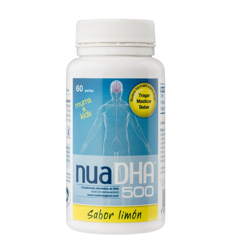 Nua DHA 500 mg sabor limon para niños y adultos - 60 Perlas. NUA Biological. Herbolario Salud Mediterranea
