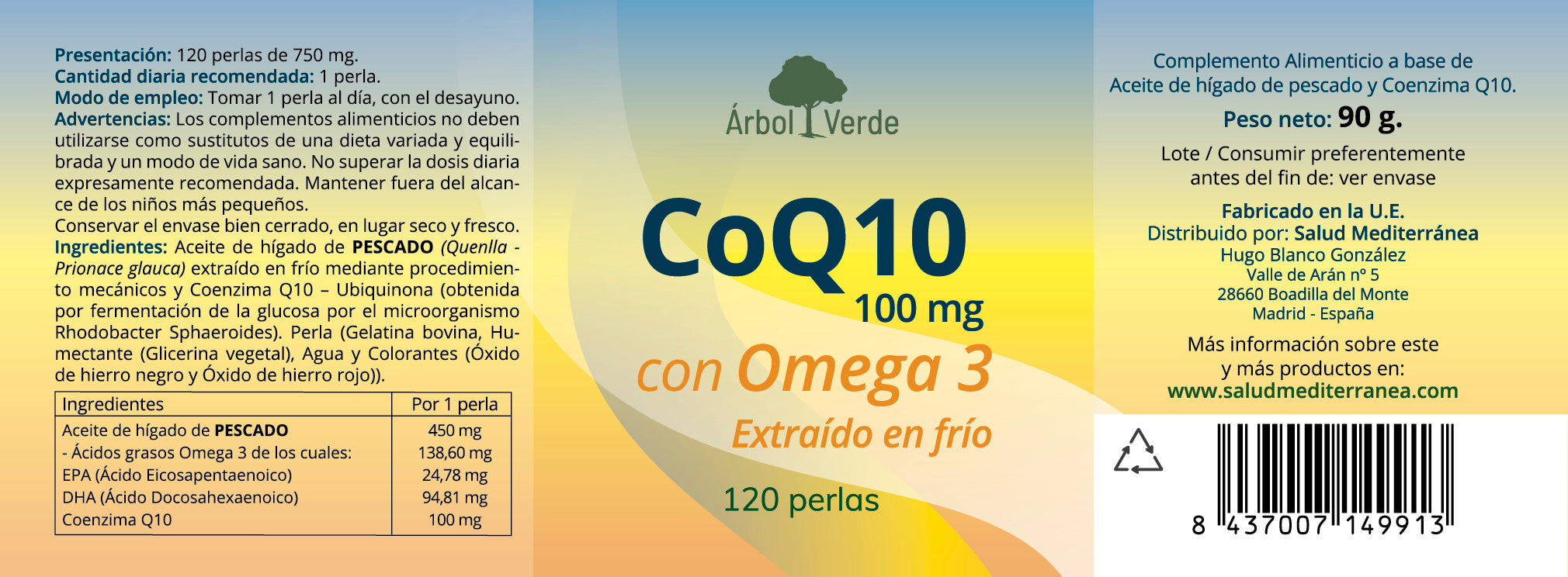 Etiqueta Coenzima Q10 con Omega 3 - 120 Perlas. Árbol Verde. Herbolario Salus Mediterranea