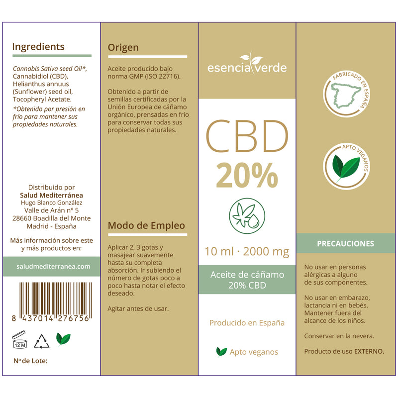 Óleo CBD 20% - 10 ml. essência verde