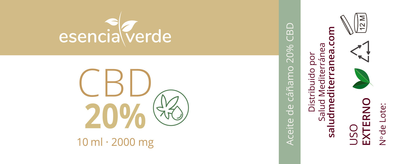 Óleo CBD 20% - 10 ml. essência verde