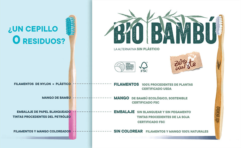 Cepillo dientes bambú adulto - Suave/Media. BioBambú