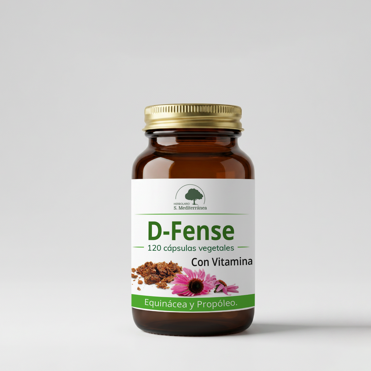 D- Fense, equinácea, propóleo con Vitamina C, 120 cápsulas vegetales | Salud Mediterránea