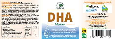 Etiqueta DHA 90 perlas | Salud Mediterránea