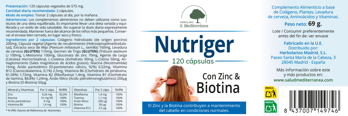 Etiqueta Nutriger , 120 cápsulas| Salud Mediterránea