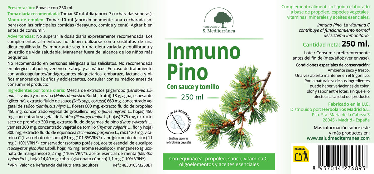 Inmuno Pino con Sauce y Tomillo - 250ml. Herbolario S. Mediterránea