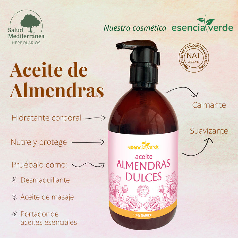 Monografico Aceite de Almendras Dulces 100% Vegetal - 500 ml. Esencia Verde. Herbolario Salud Mediterránea