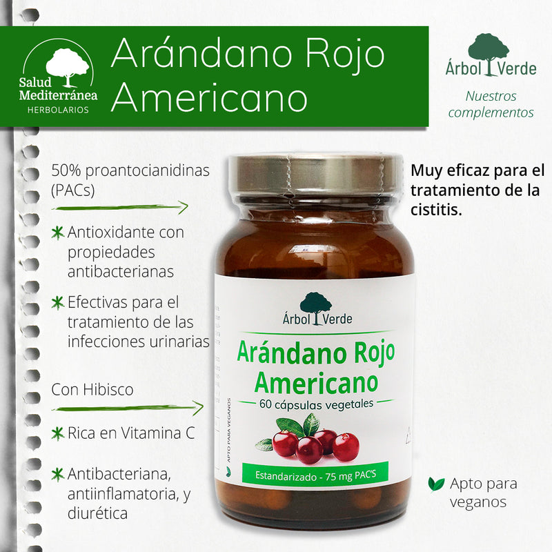 Monografico Arándano Rojo Americano - 60 Cápsulas. Árbol Verde. Herbolario Salud Mediterránea