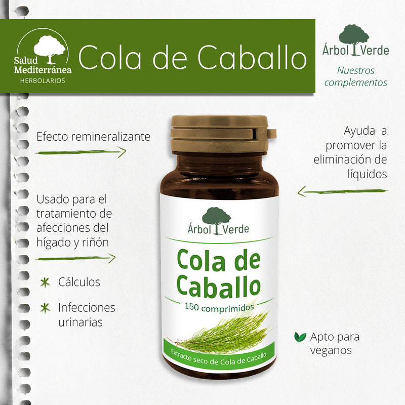 Monografico Cola de Caballo - 150 Comprimidos. Árbol Verde. Herbolario Salud Mediterránea