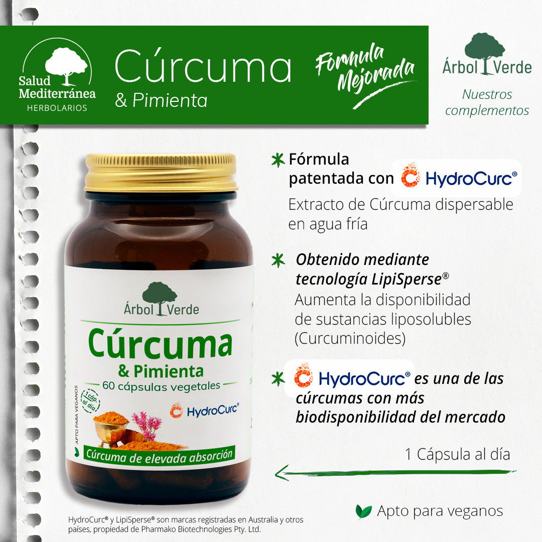 Curcuma & Pimienta - 60 Capsulas Vegetales. Arbol Verde