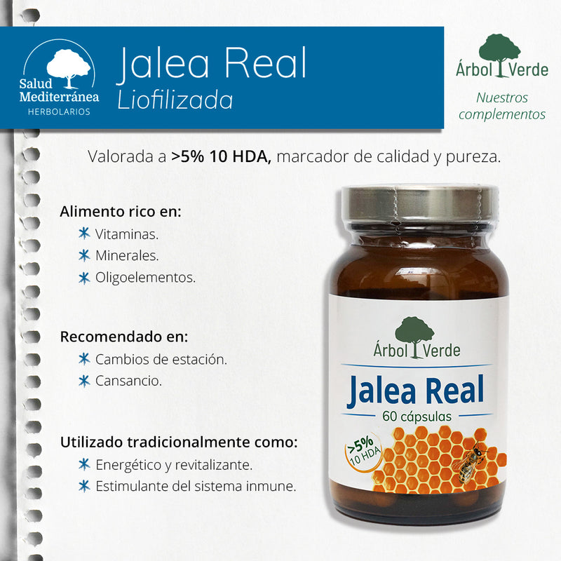 Monografico Jalea Real - 60 Cápsulas. Árbol Verde. Herbolario Salud Mediterranea
