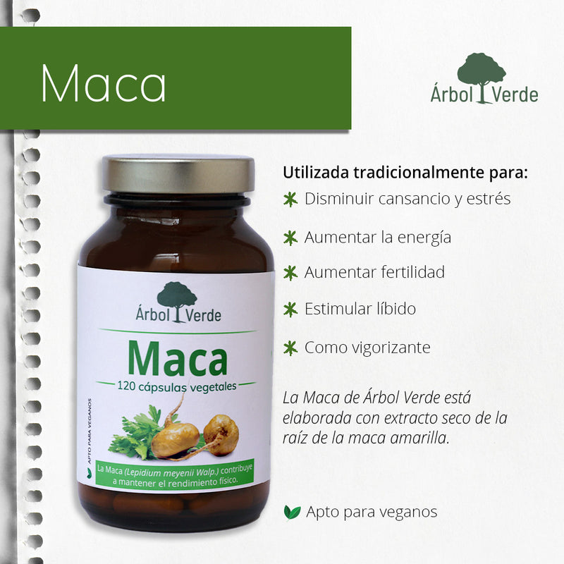 Monografico Maca - 120 Cápsulas. Árbol Verde. Herbolario Salud Mediterranea