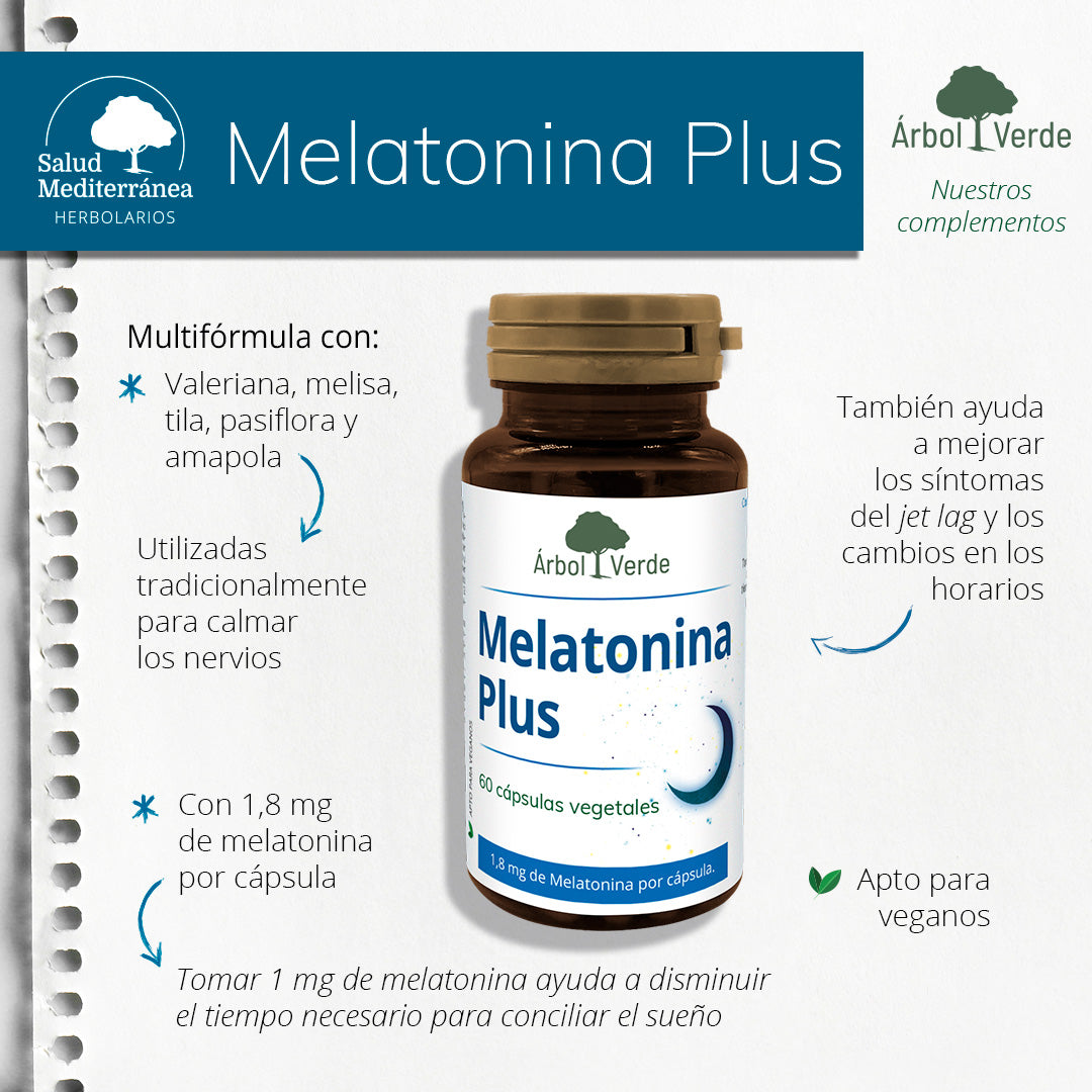 Monografico Melatonina Plus - 60 Cápsulas. Árbol Verde. Herbolario Salud Mediterránea