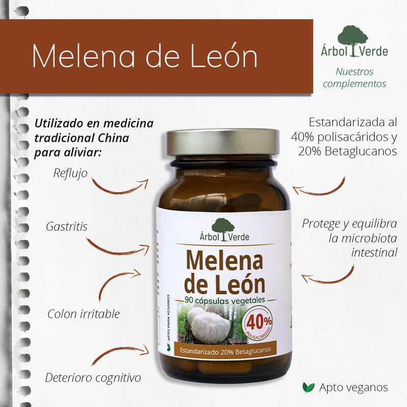 Monografico Melena de León - 90 Cápsulas. Árbol Verde. Herbolario Salud Mediterranea