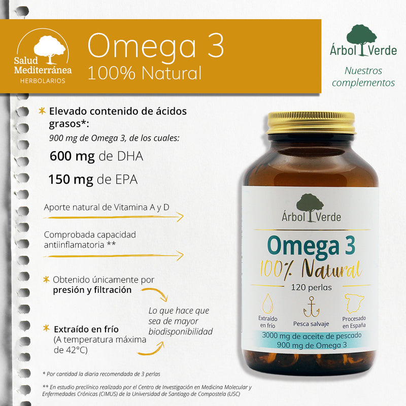 Monografico Omega 3 100% Natural - 120 perlas. Árbol Verde. Herbolario Salud Mediterránea