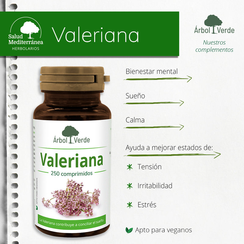 Monografico Valeriana - 250 Comprimidos. Árbol Verde. Herbolario Salud Mediterránea