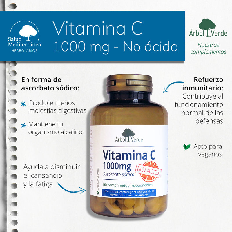 Monografico Vitamina C No Ácida Árbol Verde. 90 comprimidos. Herbolarios Salud Mediterránea