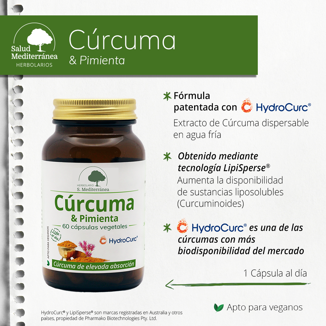 Curcuma & Pimienta - 60 Capsulas Vegetales. Herbolario S. Mediterránea