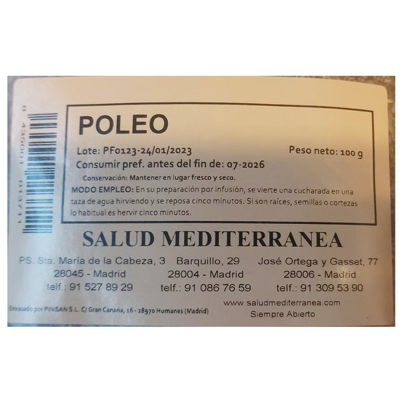 Etiqueta Poleo - Menta. Planta en bolsa - 100 gr. Salud Mediterranea