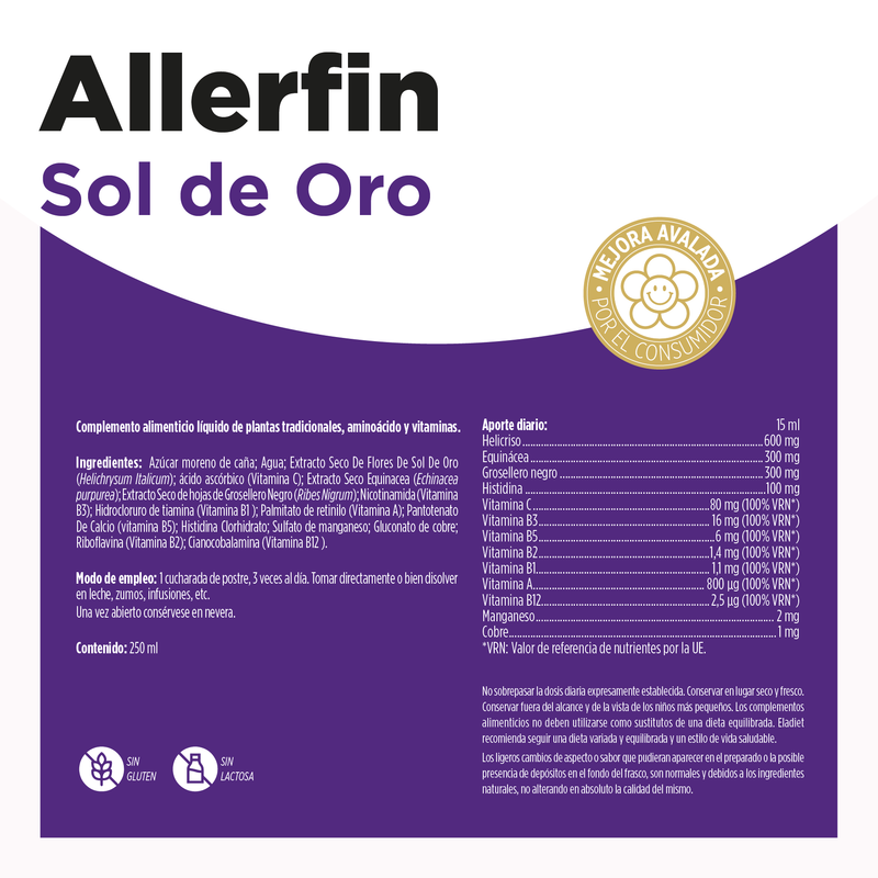 Sol de Oro Jarabe - 250 ml. Eladiet. Indicaciones. Herbolario Salud Mediterránea