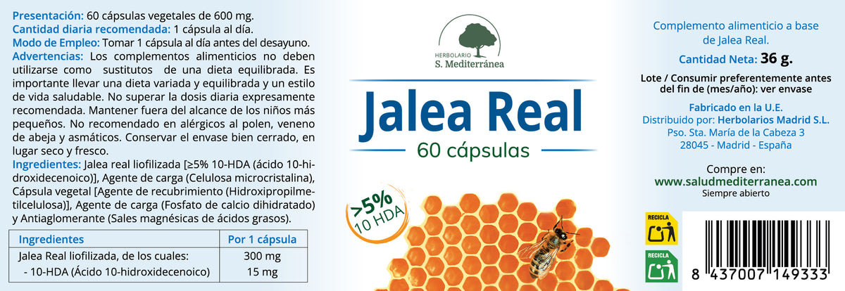 Jalea Real - 60 Capsulas. Herbolario S. Mediterránea