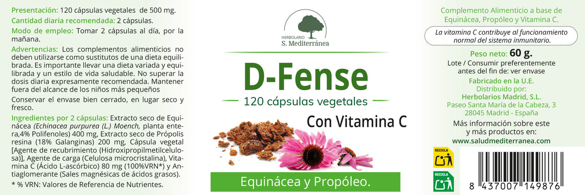 D-FENSE - 120 Capsulas Vegetales. Herbolario S. Mediterránea