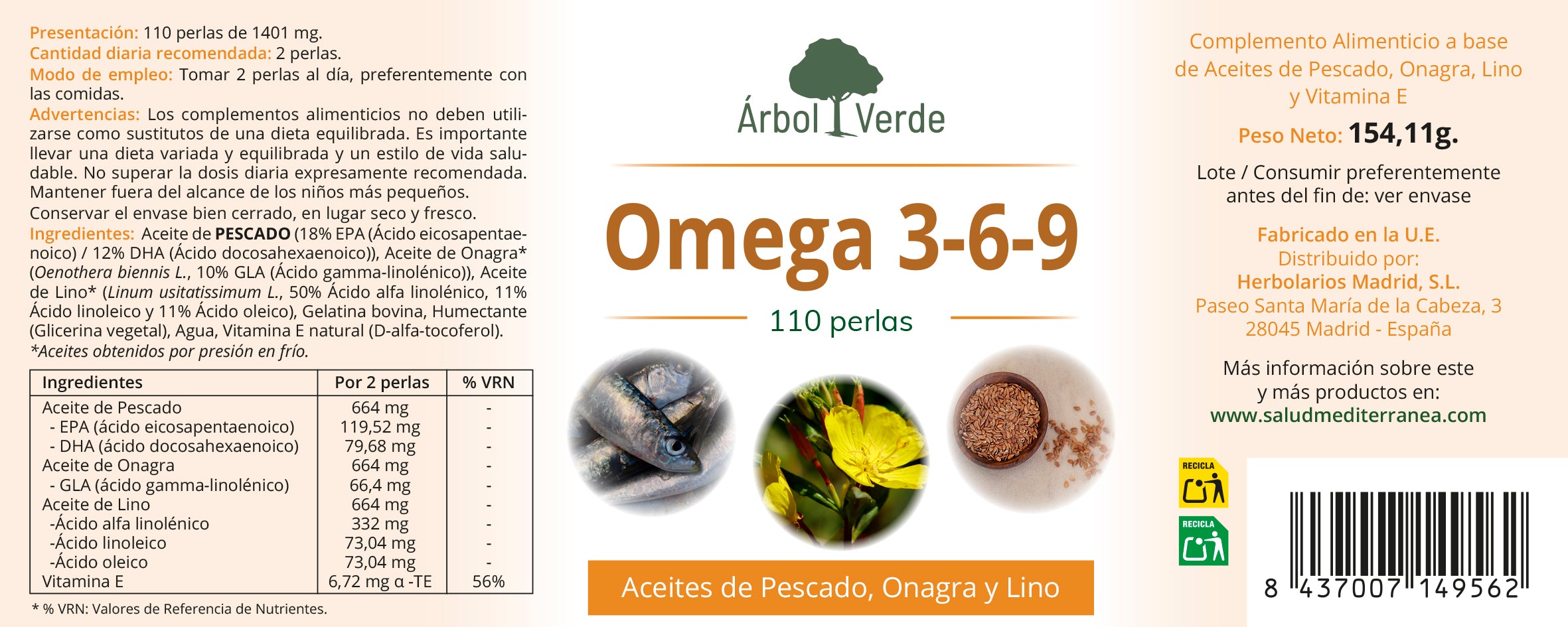 Ômega 3,6,9 - 110 Pérolas. Árbol Verde